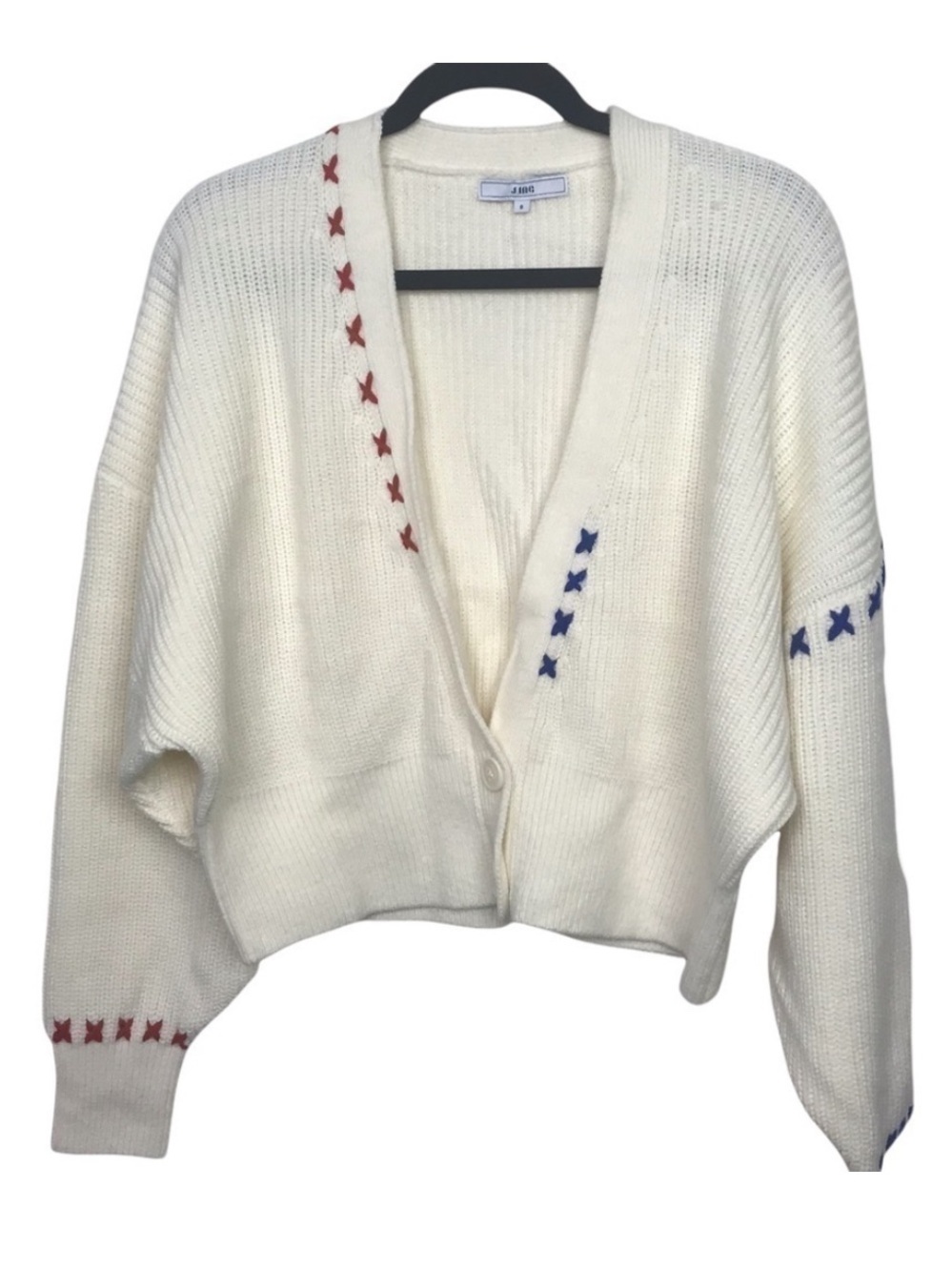 J.ing Otis Ivory Oversized Stitch Detail V Neck Cardigan